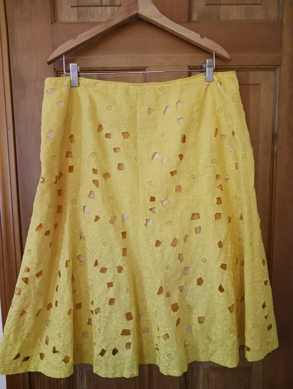 Lafayette 148 100% Linen Yellow Eyelet Skirt Size 14